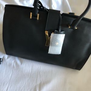 Authentic Saint Laurent Black Leather Cabas Chyc Bag